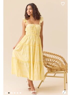 spaghetti strap ruffle layered maxi dress Lace Panel Trim Smocked Tiered Slit A-Line Size:20/20.5